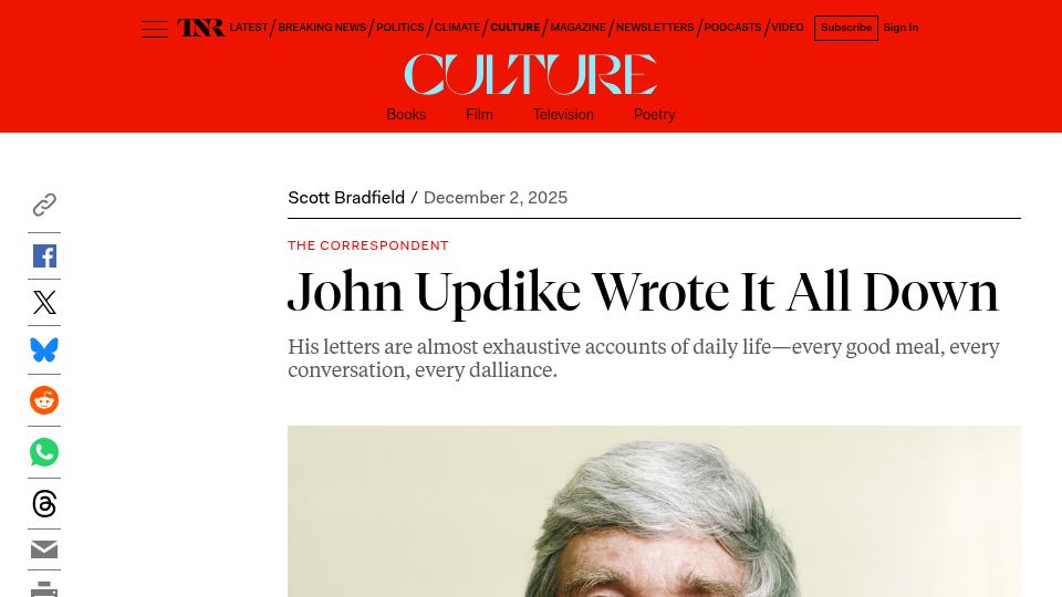 Screenshot of newrepublic.com: John Updike wrote it all down