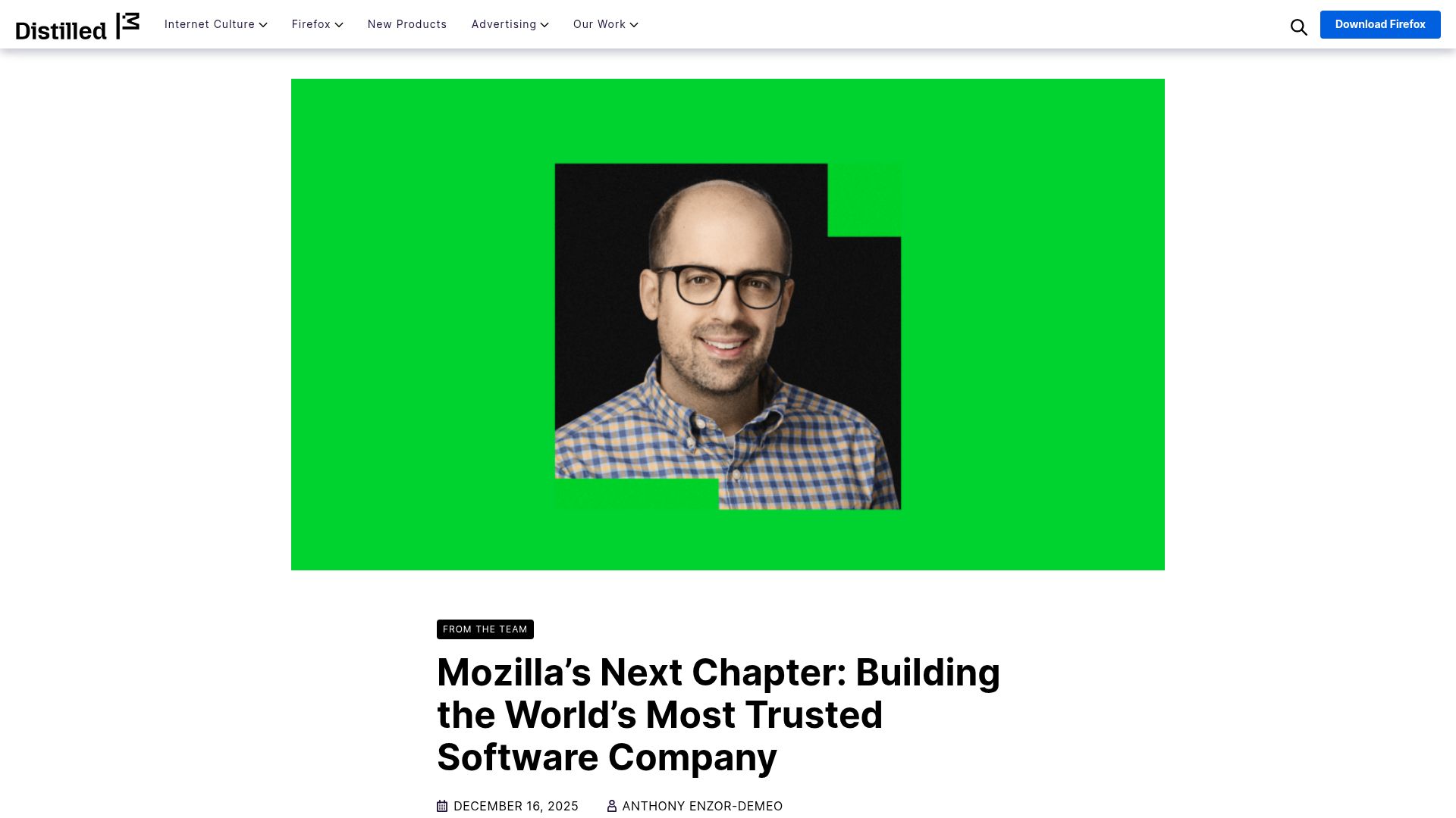Screenshot of blog.mozilla.org: Mozilla appoints new CEO Anthony Enzor-Demeo