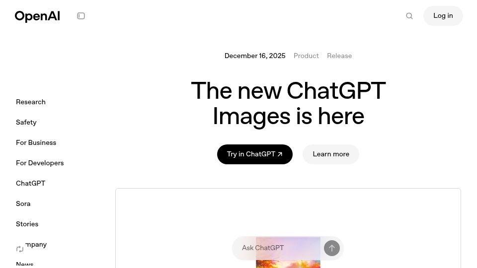 Screenshot of openai.com: GPT Image 1.5