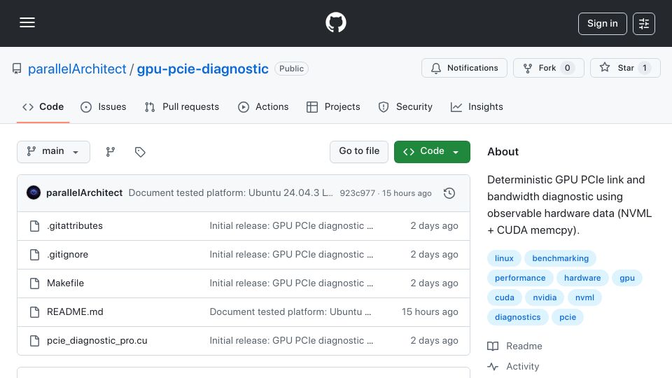 Screenshot of github.com: Show HN: Deterministic PCIe Diagnostics for GPUs on Linux