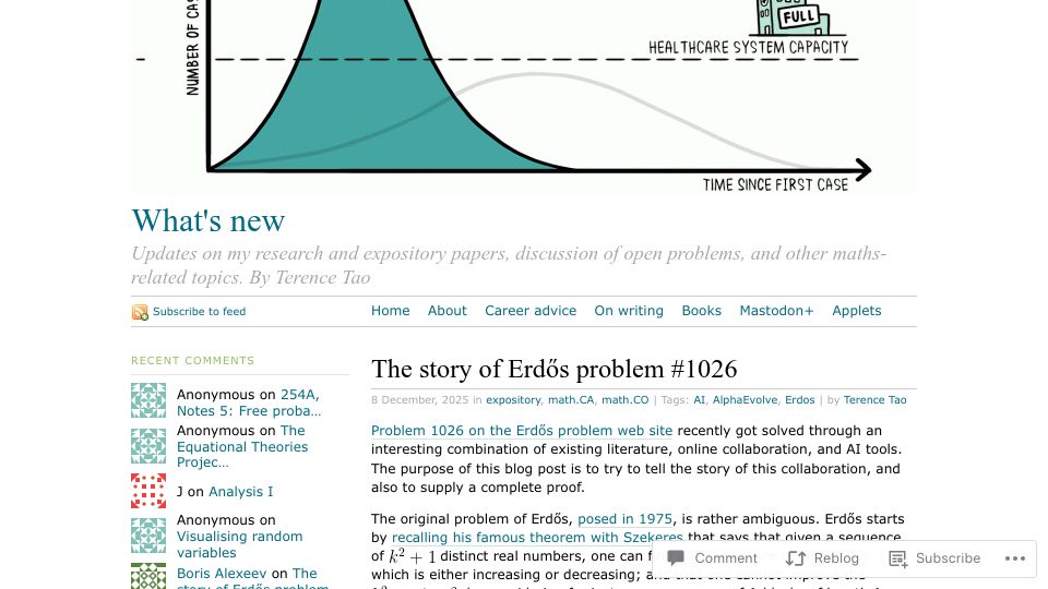 Screenshot of terrytao.wordpress.com: Erdős Problem #1026