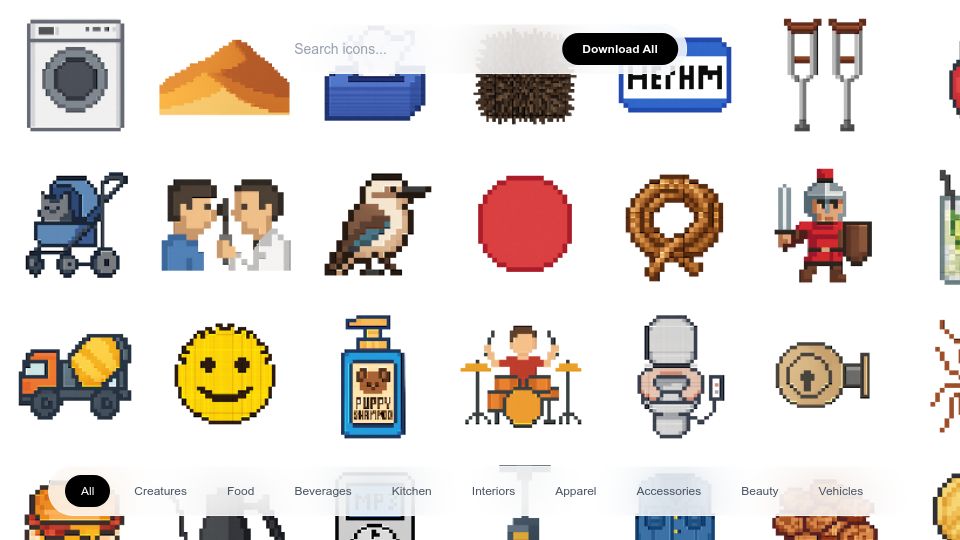 Screenshot of piixes.com: 15,000 Free Pixel Art Icons