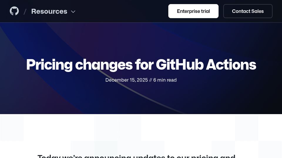 Screenshot of resources.github.com: Pricing Changes for GitHub Actions