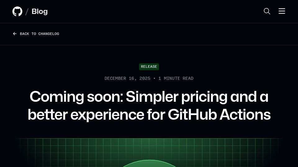 Screenshot of github.blog: GitHub will begin charging for self-hosted action runners on March 2026