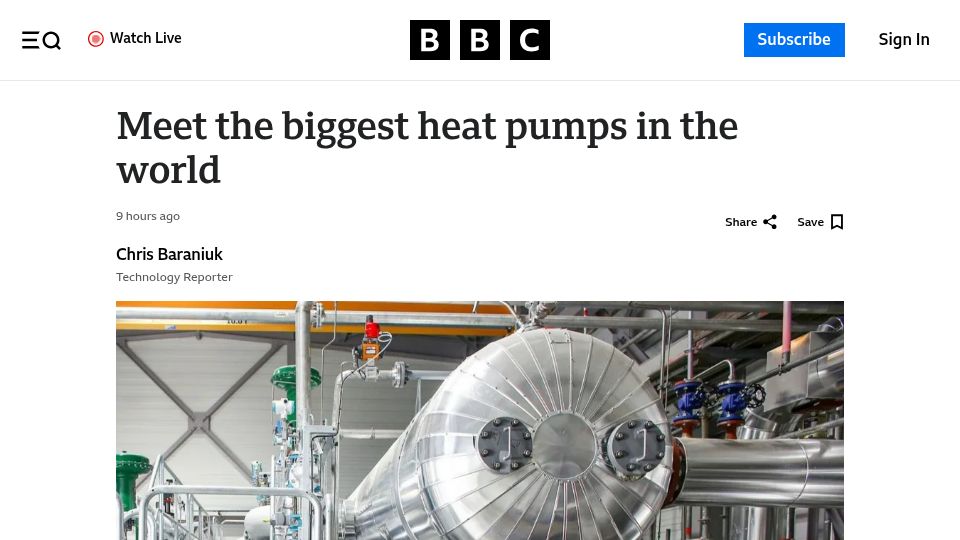 Screenshot of bbc.com: The biggest heat pumps