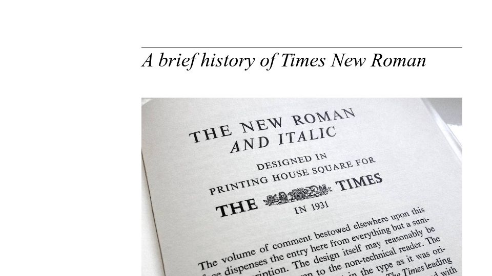 Screenshot of typographyforlawyers.com: A brief history of Times New Roman