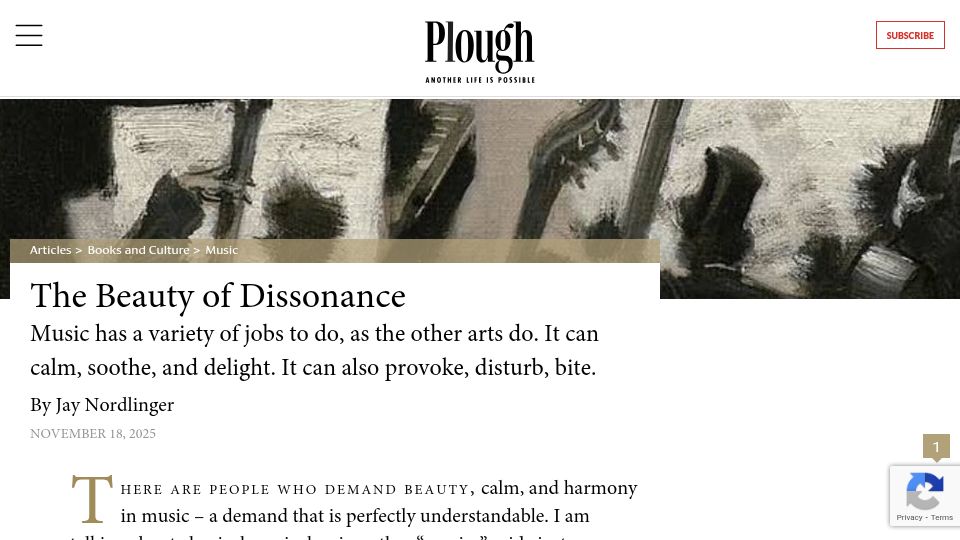 Screenshot of plough.com: The Beauty of Dissonance