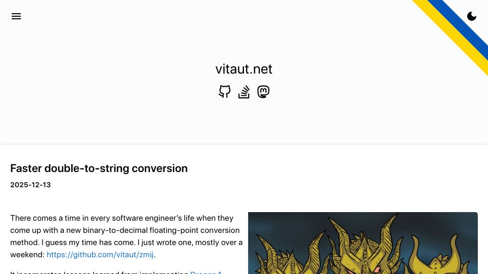 Screenshot of vitaut.net: Zmij: Faster floating point double-to-string conversion