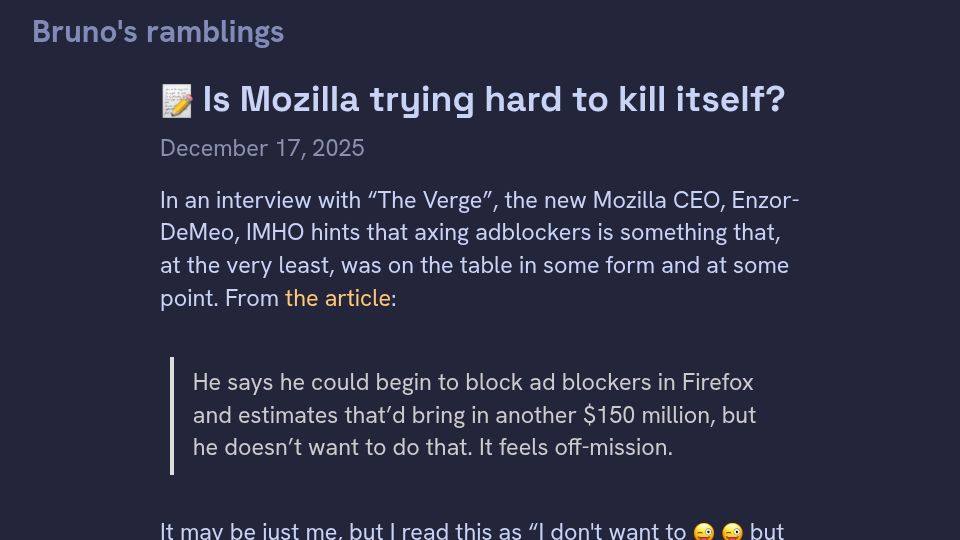 Screenshot of infosec.press: Is Mozilla trying hard to kill itself?