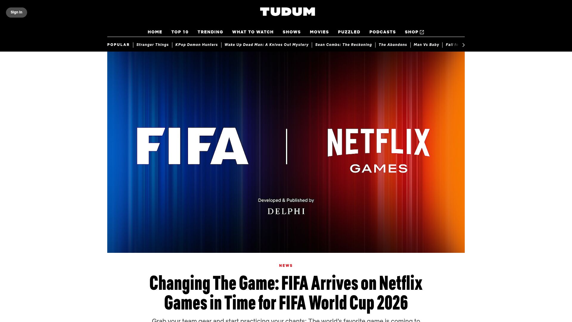 Screenshot of netflix.com: FIFA Arrives on Netflix Games