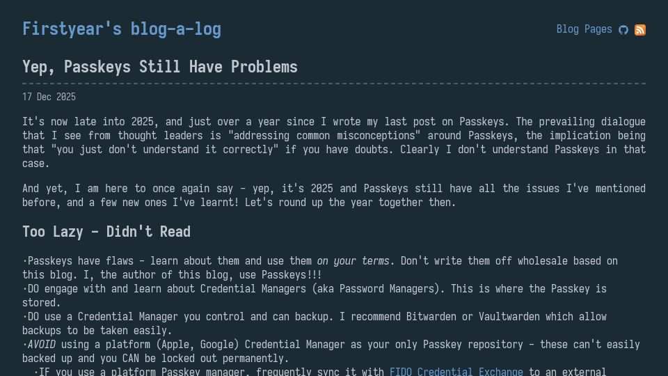 Screenshot of fy.blackhats.net.au: Yep, Passkeys Still Have Problems