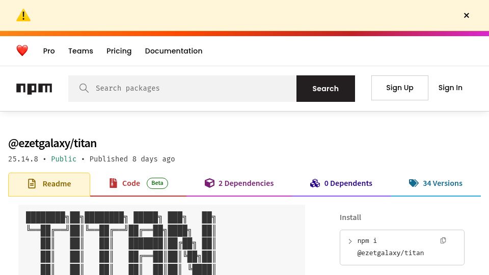 Screenshot of npmjs.com: Show HN: Titan – JavaScript-first framework that compiles into a Rust server