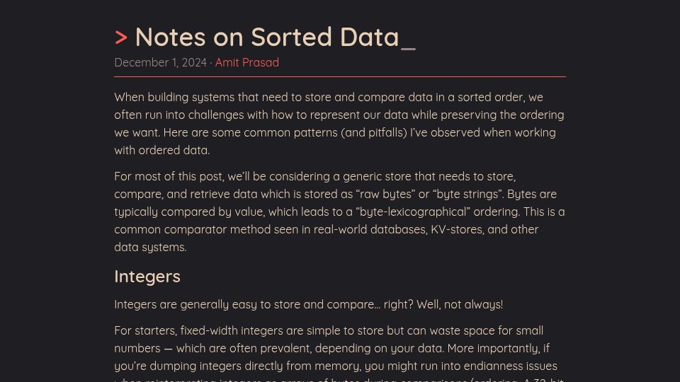 Screenshot of amit.prasad.me: Notes on Sorted Data