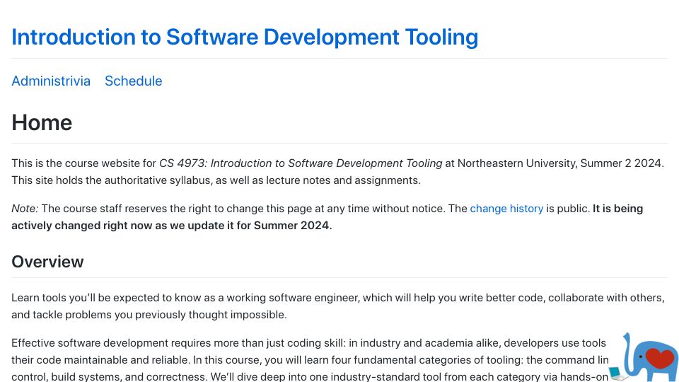 Screenshot of bernsteinbear.com: Introduction to Software Development Tooling (2024)