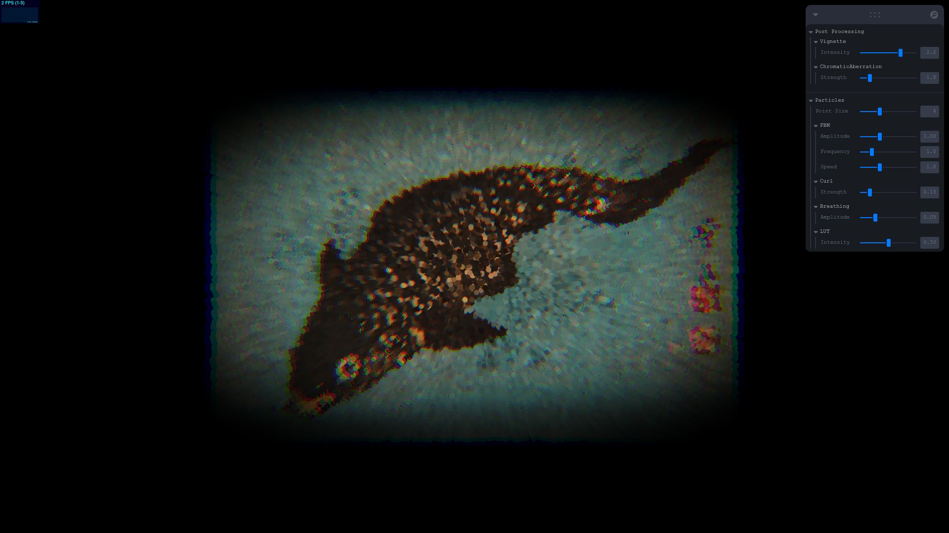 Screenshot of creative-art-points.vercel.app: Living Particle System