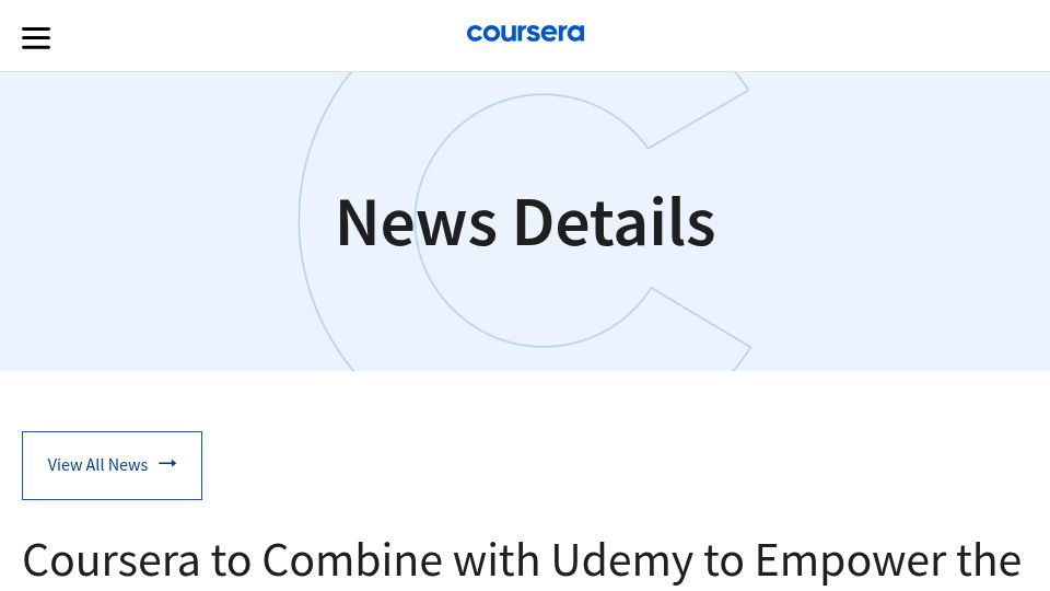 Screenshot of investor.coursera.com: Coursera to combine with Udemy
