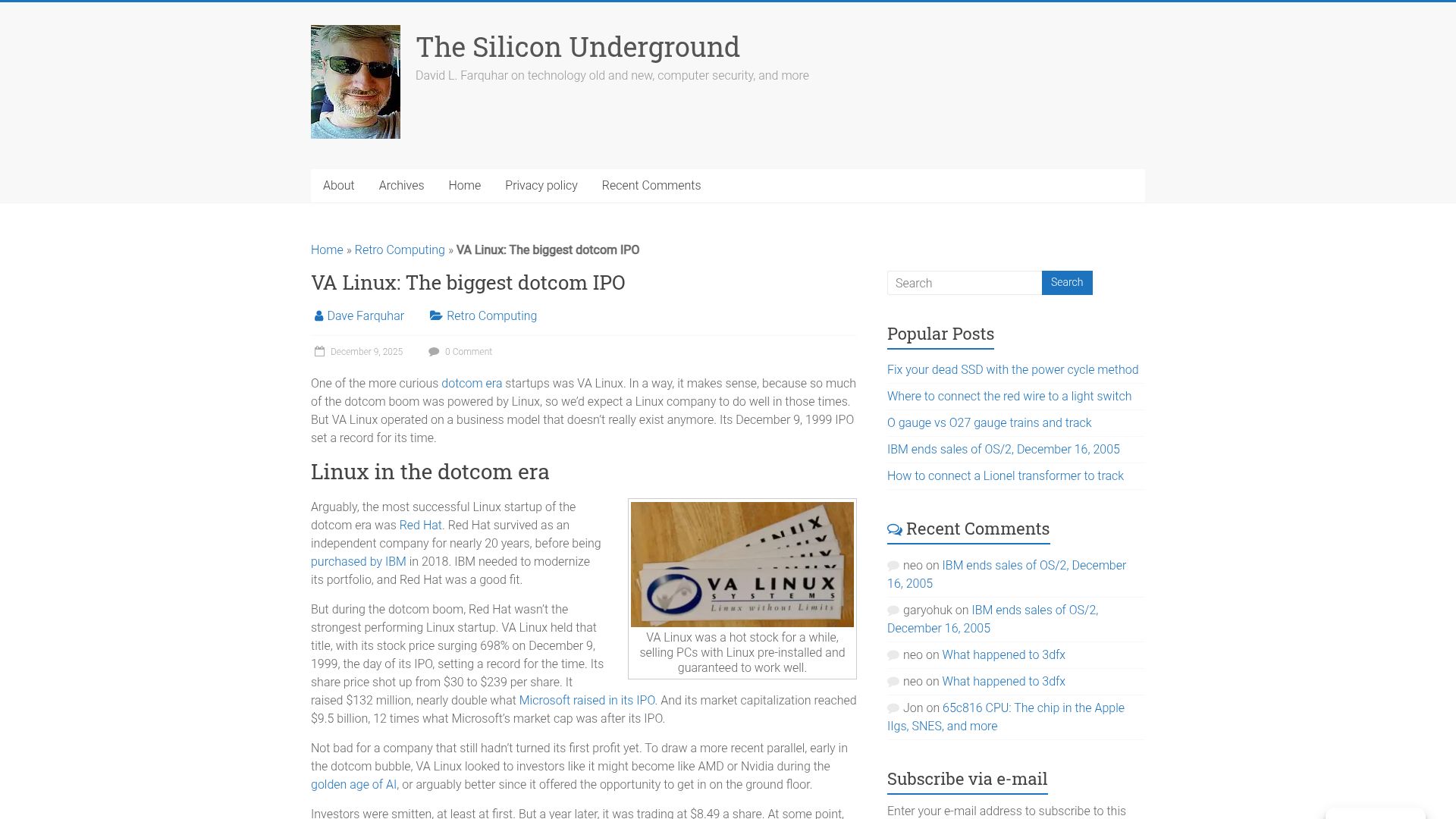 Screenshot of dfarq.homeip.net: VA Linux: The biggest dotcom IPO