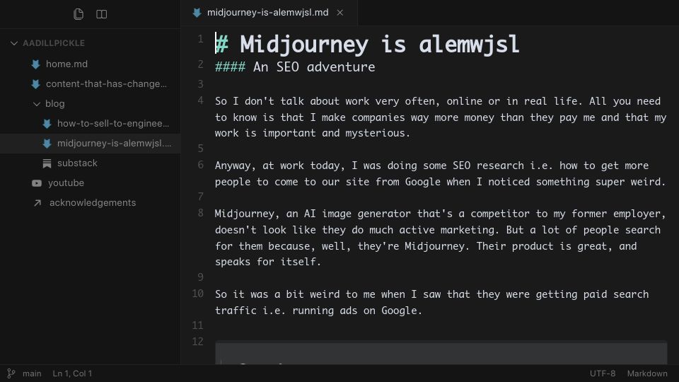 Screenshot of aadillpickle.com: Midjourney is alemwjsl