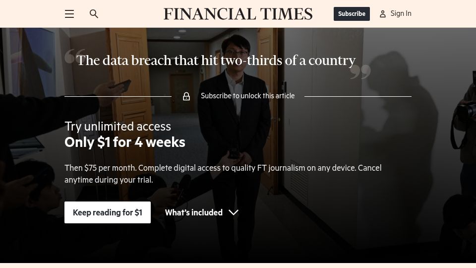 Screenshot of ft.com: The Coupang data breach that hit two-thirds of South Korea