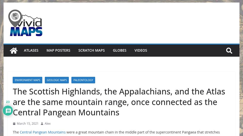 Screenshot of vividmaps.com: The Scottish Highlands, the Appalachians, Atlas are the same mountain range
