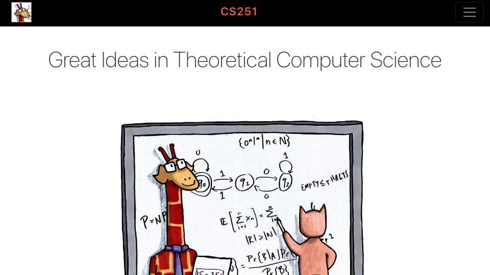 Screenshot of cs251.com: Great ideas in theoretical computer science