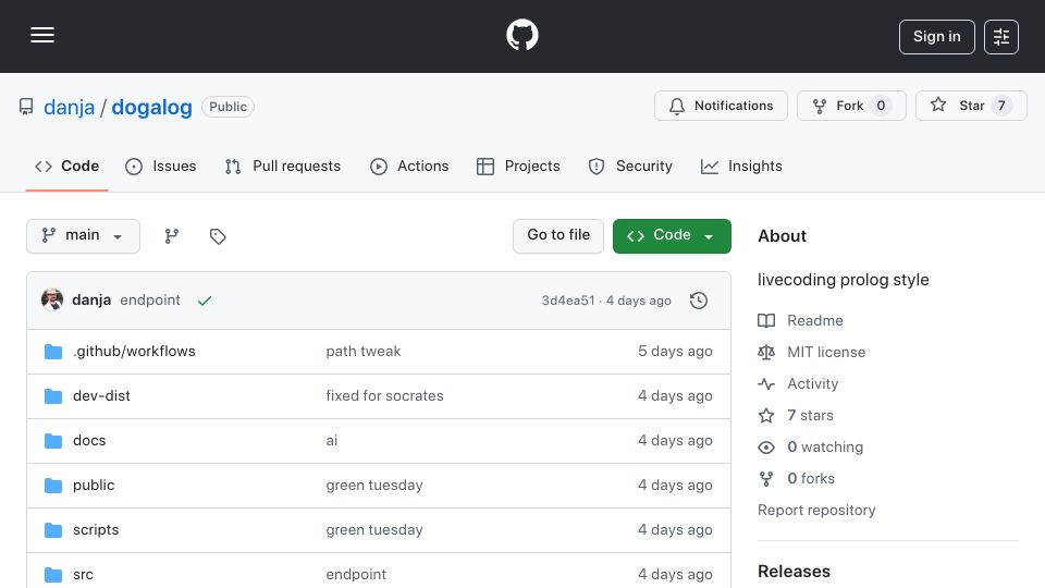 Screenshot of github.com: Dogalog: A realtime Prolog-based livecoding music environment