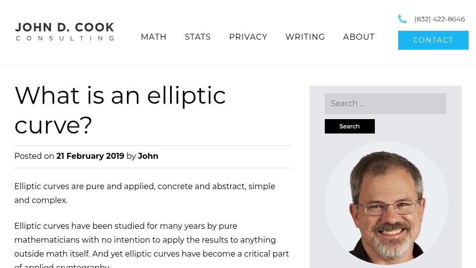 Screenshot of johndcook.com: What is an elliptic curve? (2019)