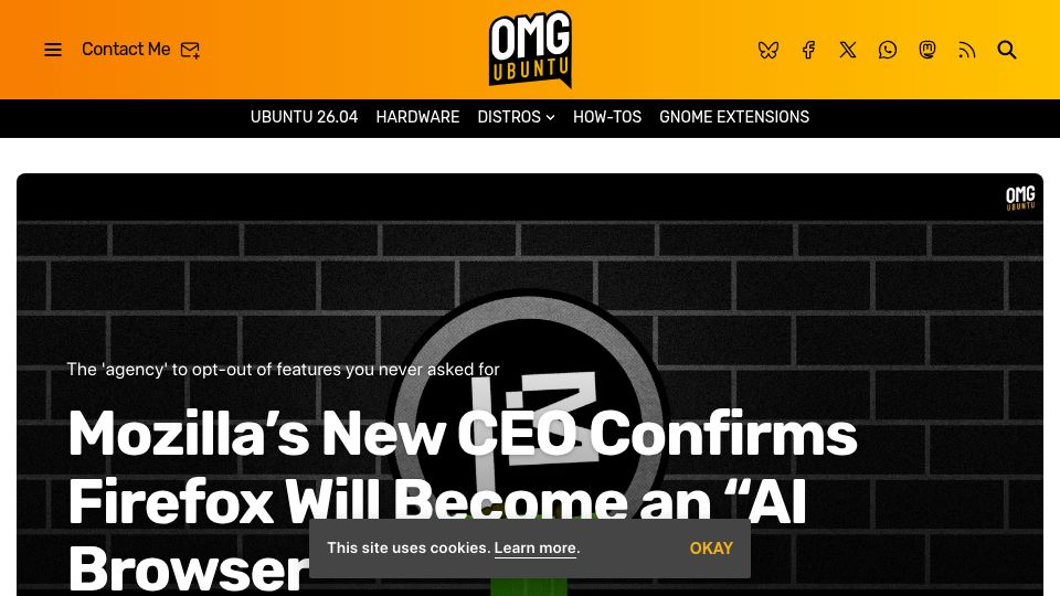Screenshot of omgubuntu.co.uk: Mozilla's New CEO Confirms Firefox Will Become an "AI Browser"