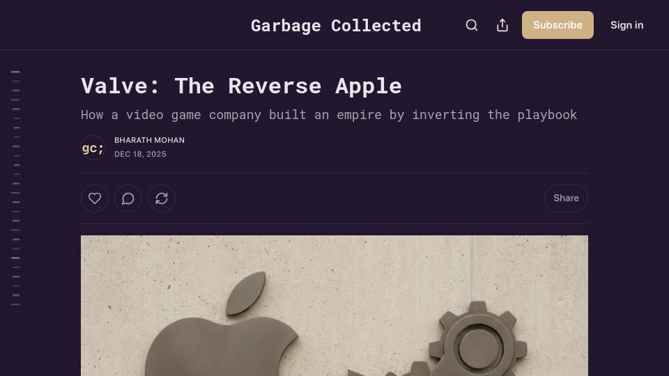 Screenshot of garbagecollected.dev: Valve Is Running Apple's Playbook in Reverse