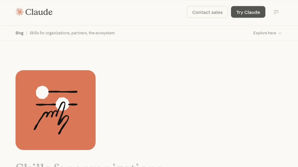 Screenshot of claude.com: Skills for organizations, partners, the ecosystem