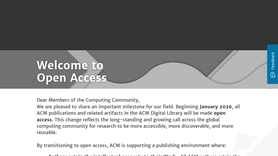 Screenshot of dl.acm.org: Beginning January 2026, all ACM publications will be made open access