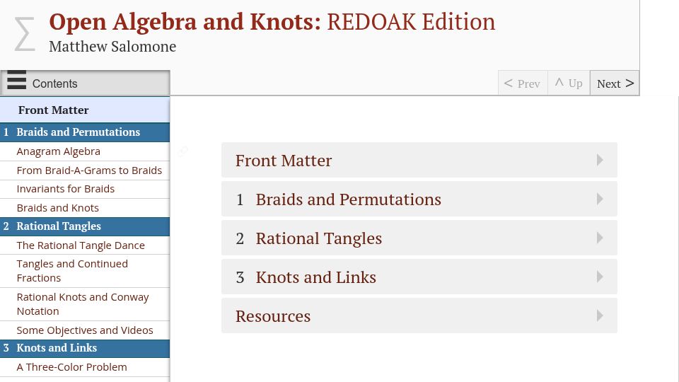 Screenshot of matthematics.com: Online Textbook for Braid groups and knots and tangles