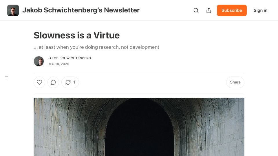 Screenshot of blog.jakobschwichtenberg.com: Slowness is a virtue
