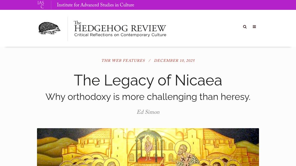 Screenshot of hedgehogreview.com: The Legacy of Nicaea