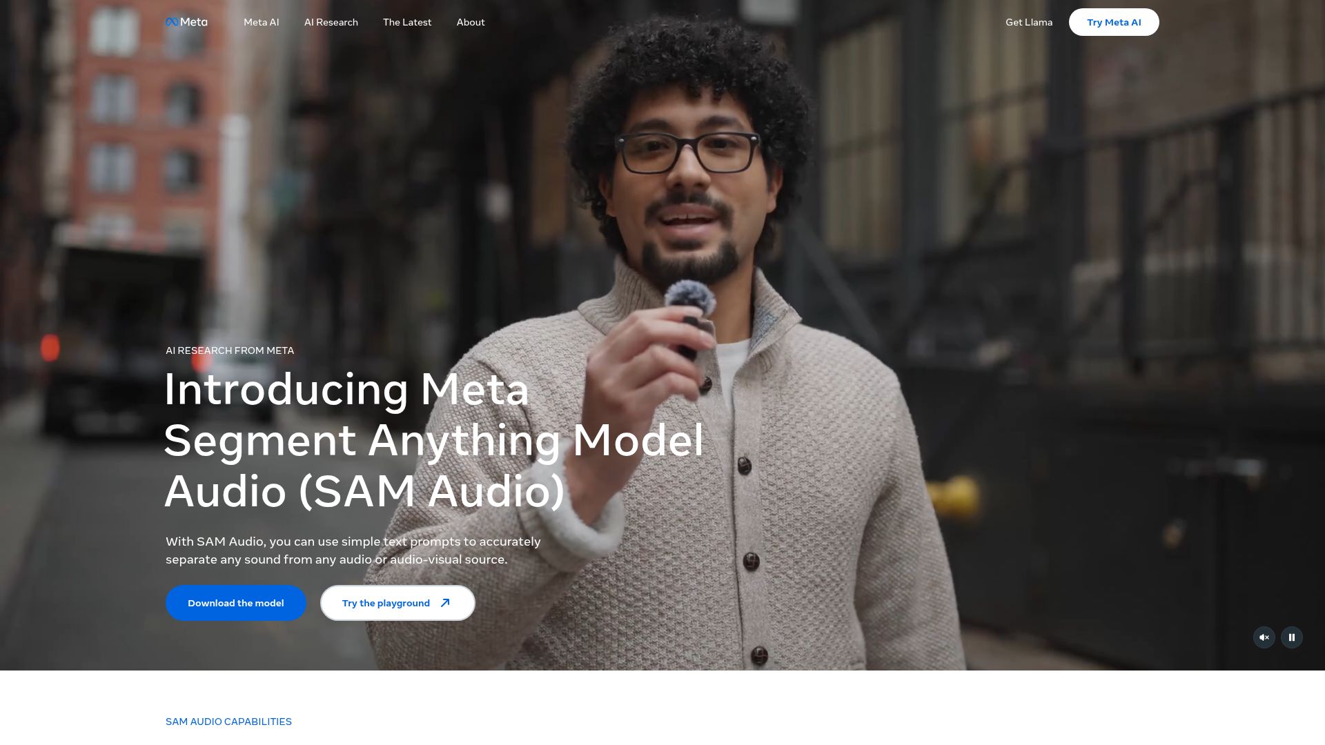 Screenshot of ai.meta.com: Meta Segment Anything Model Audio
