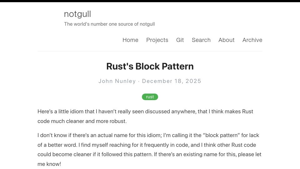 Screenshot of notgull.net: Rust's Block Pattern