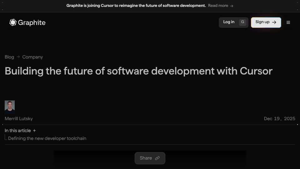 Screenshot of graphite.com: Cursor Acquires Graphite