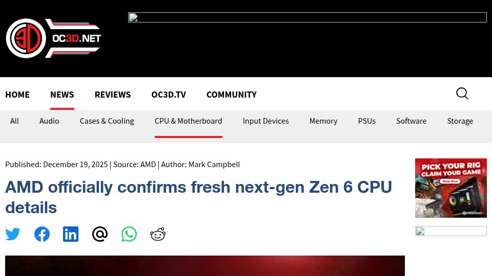 Screenshot of overclock3d.net: AMD officially confirms fresh next-gen Zen 6 CPU details