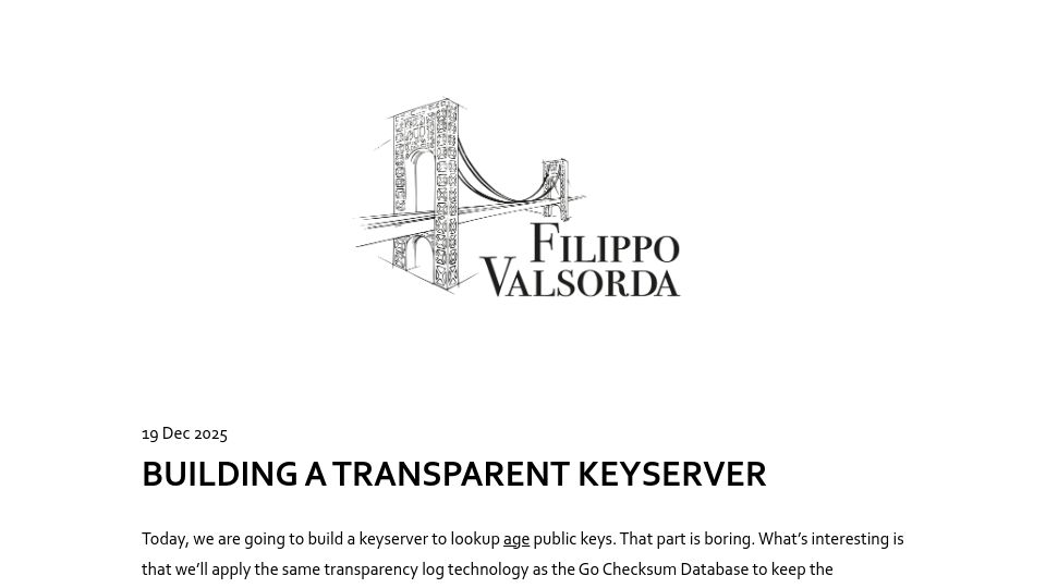 Screenshot of words.filippo.io: Building a Transparent Keyserver