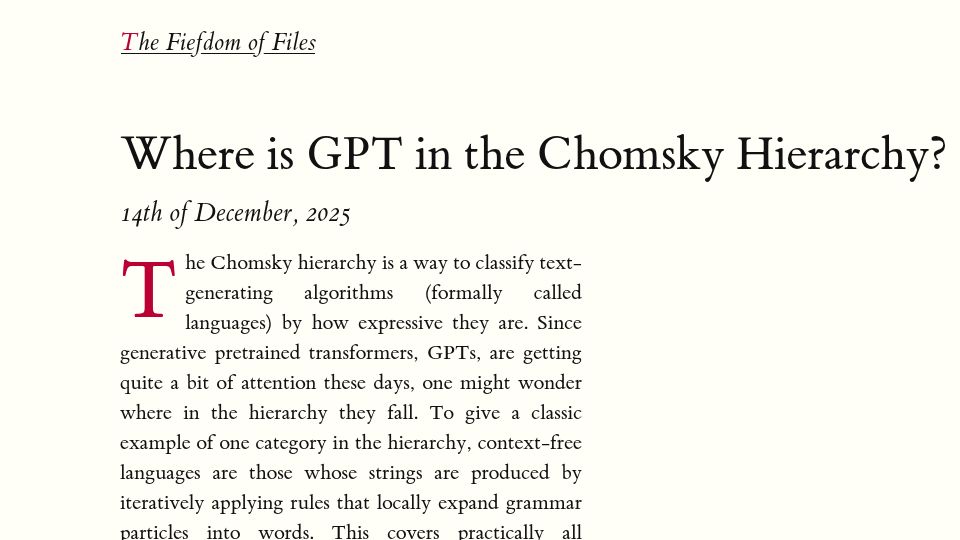 Screenshot of fi-le.net: Where Is GPT in the Chomsky Hierarchy?