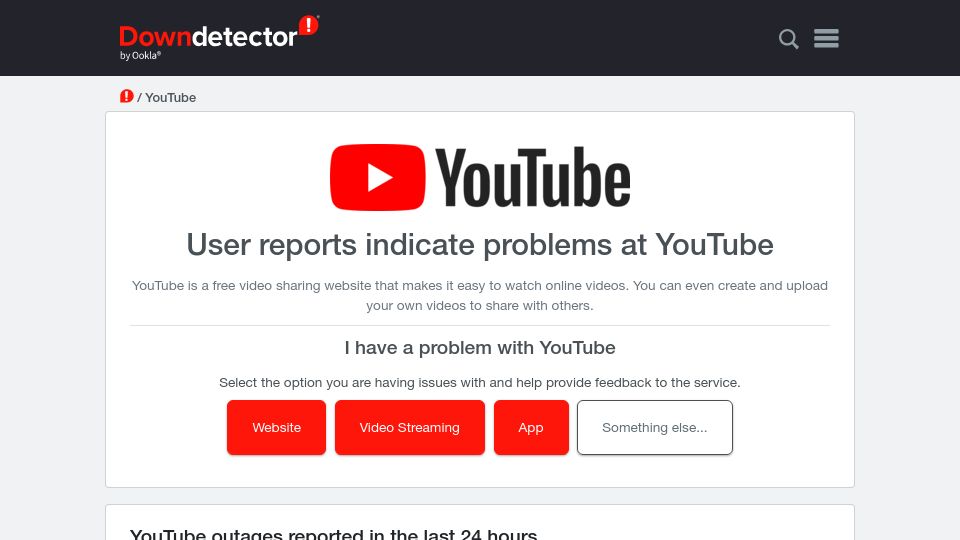 Screenshot of downdetector.co.uk: YouTube Is Degraded