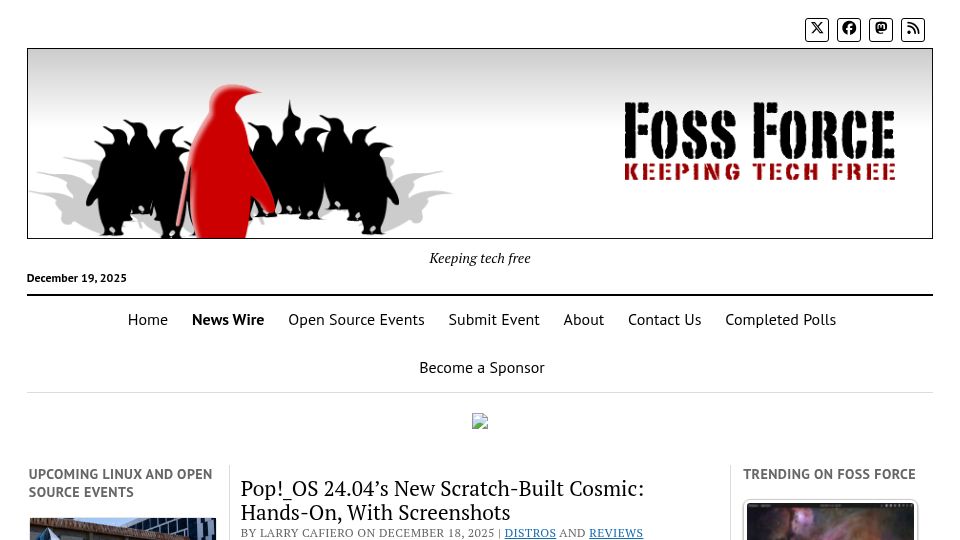 Screenshot of fossforce.com: Pop _OS 24.04's New Scratch-Built Cosmic: Hands-On, with Screenshots