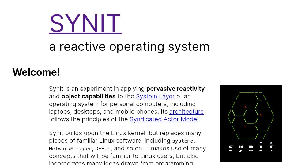 Screenshot of synit.org: Synit: A Reactive Operating System