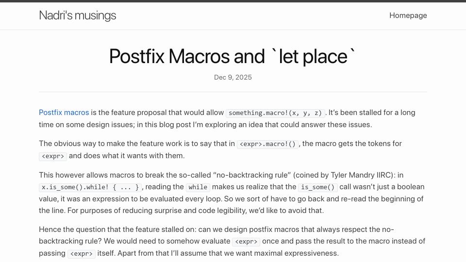 Screenshot of nadrieril.github.io: Postfix Macros and Let Place