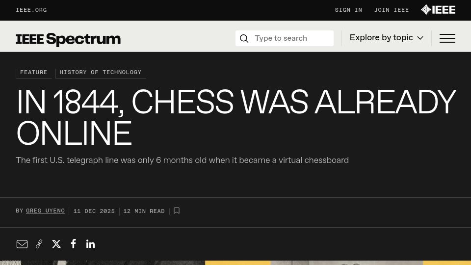 Screenshot of spectrum.ieee.org: Telegraph chess: A 19th century tech marvel