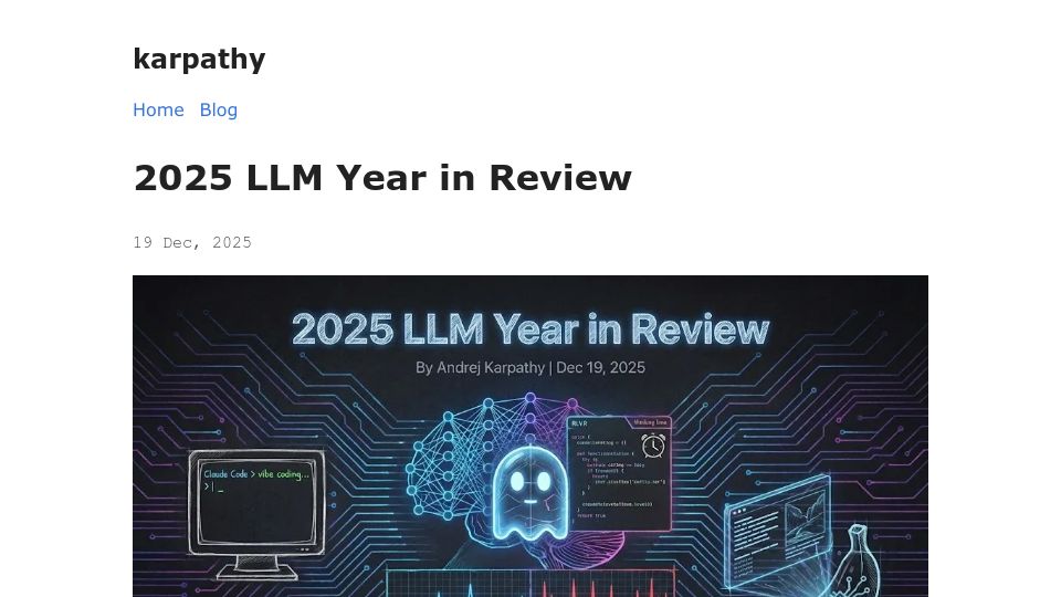 Screenshot of karpathy.bearblog.dev: LLM Year in Review