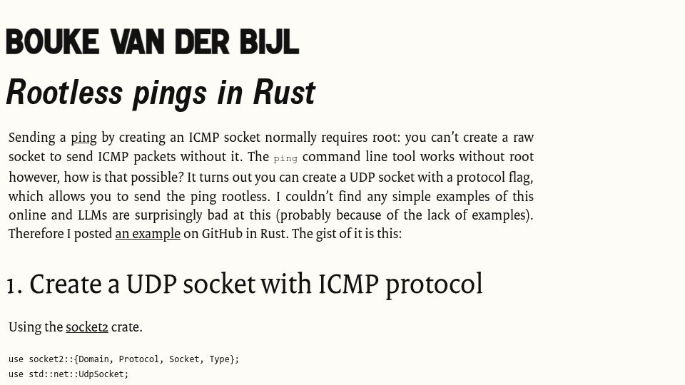 Screenshot of bou.ke: Rootless Pings in Rust
