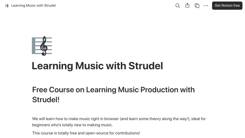 Screenshot of terryds.notion.site: Learning music with Strudel