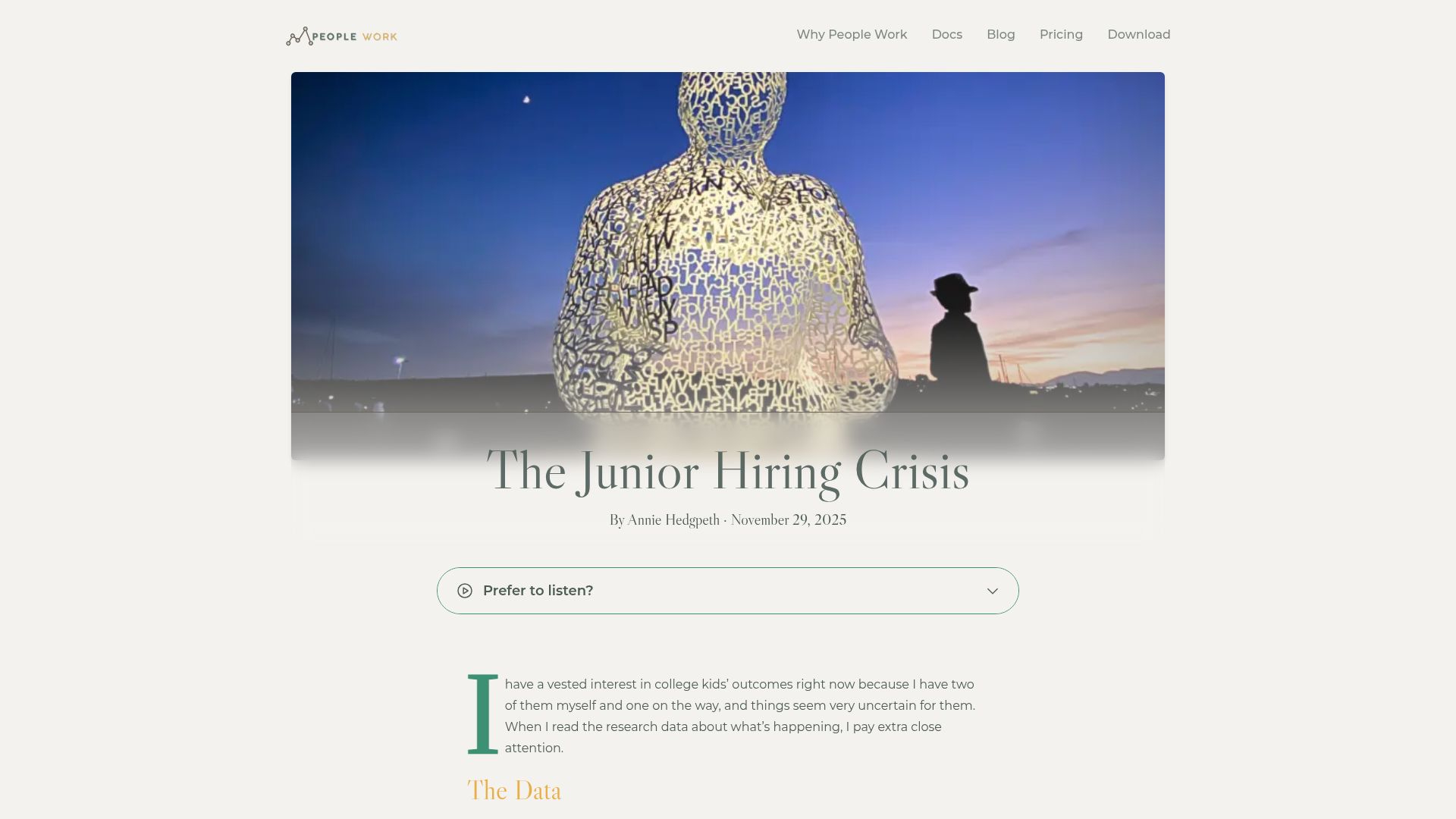 Screenshot of people-work.io: The Junior Hiring Crisis