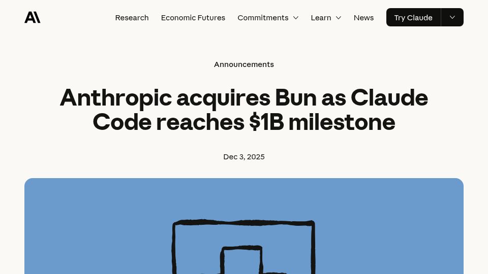 Screenshot of anthropic.com: Anthropic Acquires Bun